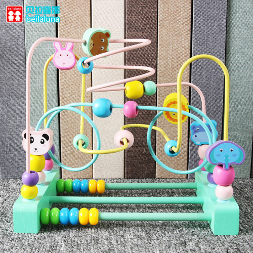Wooden Large round Beads Puzzle Beads Toy 3-Year-Old Baby Children‘s Hand-Eye Coordination Animal Building Blocks Bead Toys