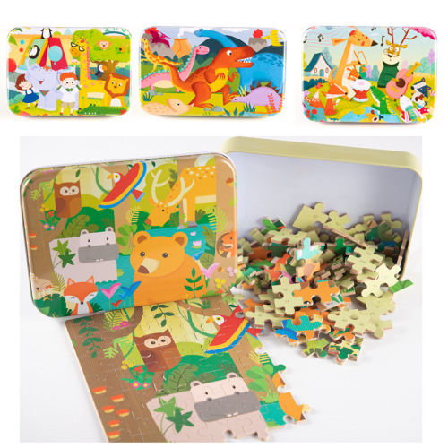 stall 120 pieces puzzle children‘s toys wooden puzzle early education puzzle wooden iron box puzzle building blocks stall