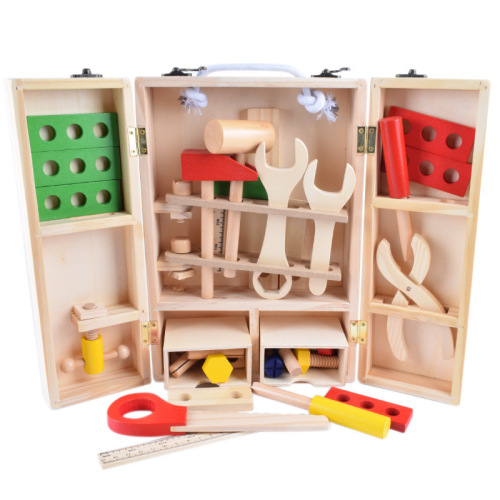 wooden diy portable puzzle simulation toolbox children play house toy set boys repair toys