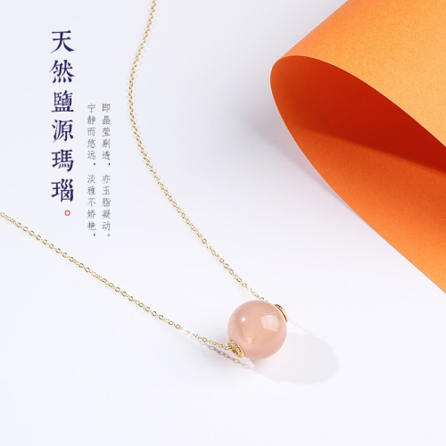 Natural Salt Source Agate Road round Bead Necklace S925 Silver Women‘s Pendant Girlfriends elegant Clavicle Chain 