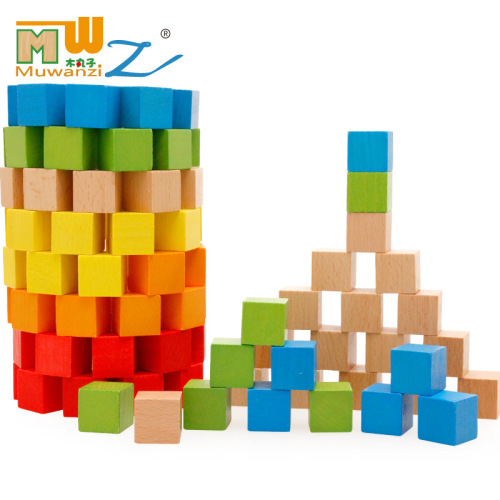 MWZ 100 Beech Cube Building Blocks Kindergarten Educational Toys Wooden Rainbow Building Blocks Toys