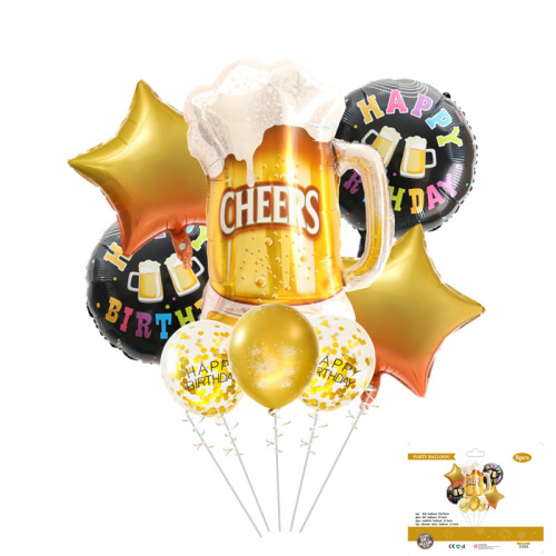 wholesale hardcover 8 pieces cheers beer cup birthday balloon set birthday party party party background decoration balloon