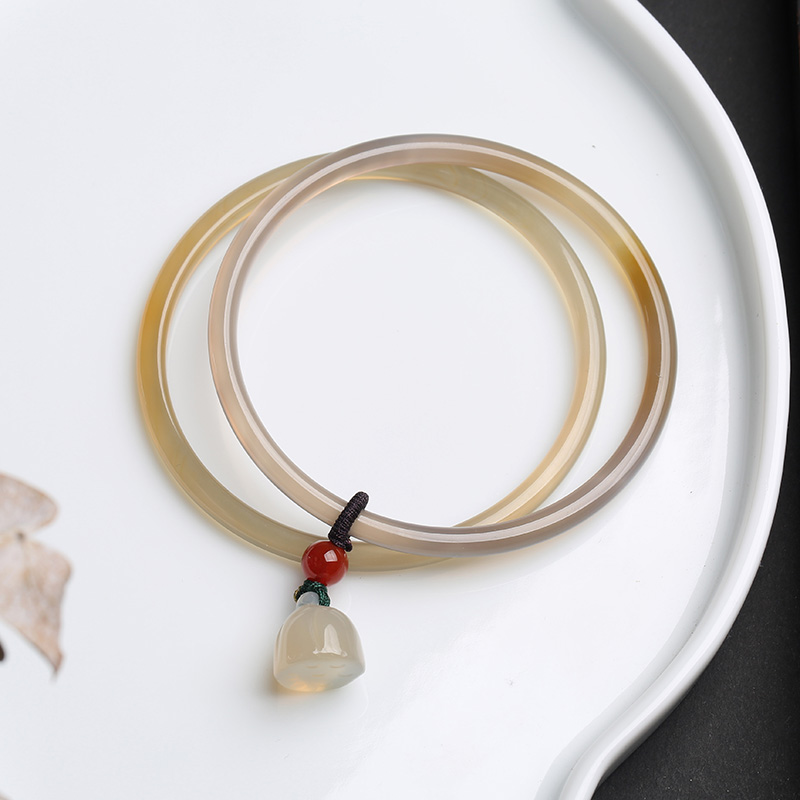 天然冰种烟灰玉髓手镯极细莲蓬吊坠镯子女士款细玉镯灰色莲蓬素圈