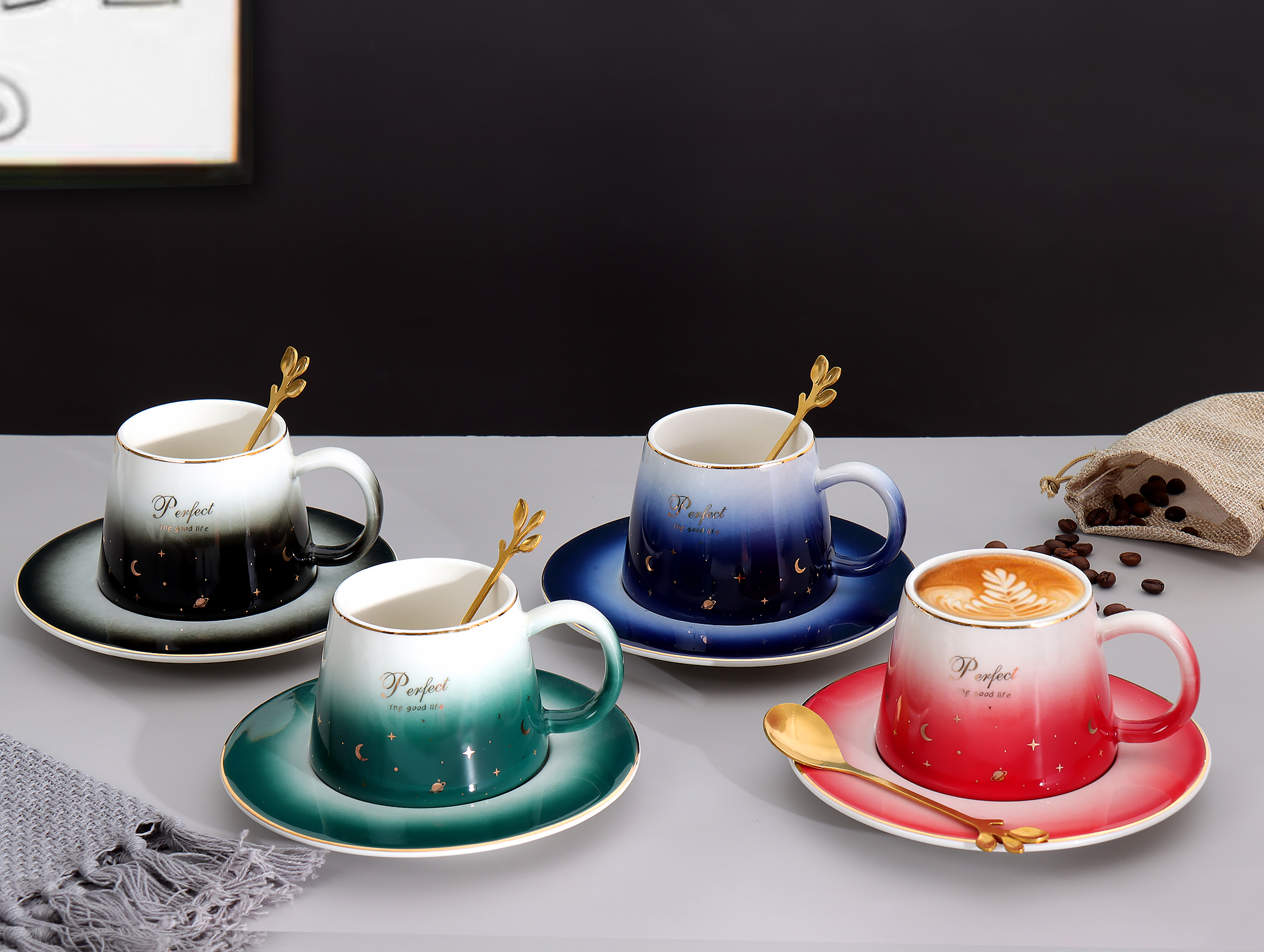 简约欧式咖啡杯碟ins网红咖啡杯套装情侣杯少女咖啡杯 定制杯