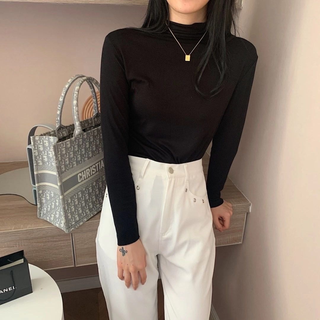 2021秋冬女装新内搭纯色大弹力莫代尔棉打底衫中高领薄款面膜衣服