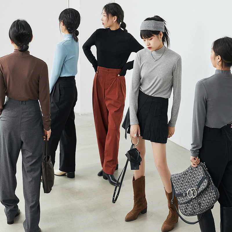 初秋新款长袖T恤女内搭上衣2021国民杂志T韩版显瘦螺纹棉打底衫女