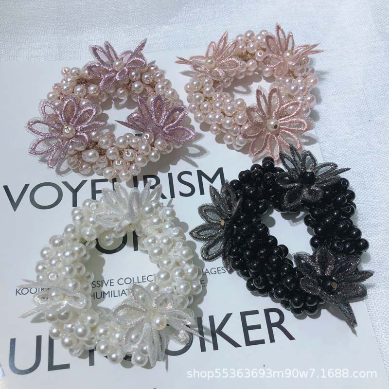 韩版珍珠邹菊花朵发圈发绳发饰网红ins甜美手工编织皮筋头绳头饰