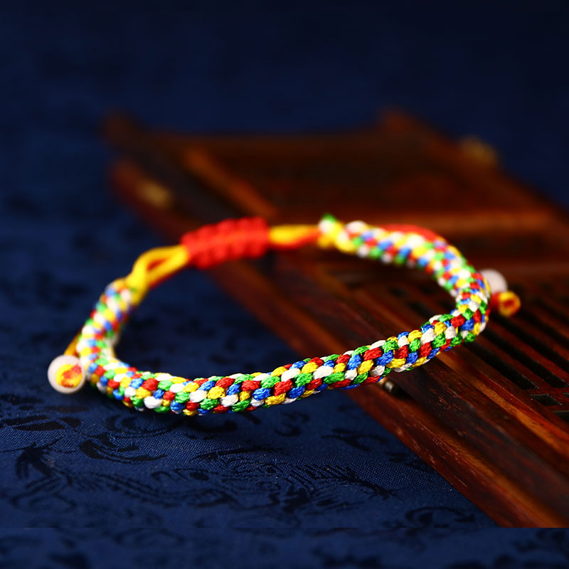 五行手链五彩绳水晶手工编织儿童手串转运珠民族风金刚结宝宝饰品
