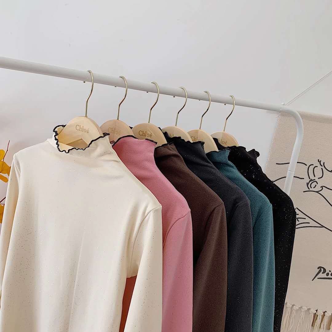 玻尿酸星空衣打底衫韩版修身纯色女半高领百搭针织衫木耳锁边上衣