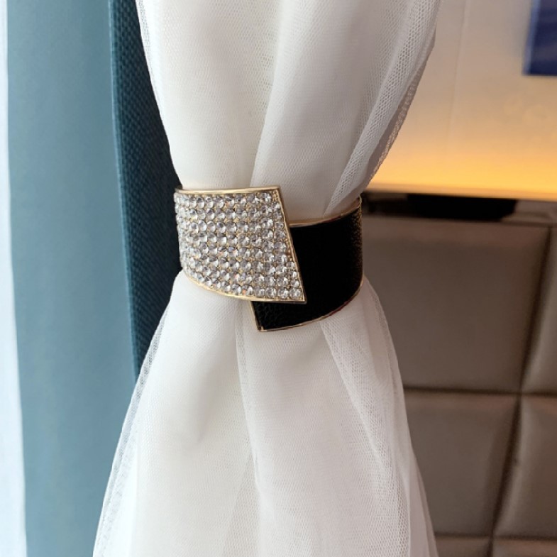 窗帘扣窗帘绑带合金满钻属拼接PU皮镶钻样板间酒店软装饰窗帘扣