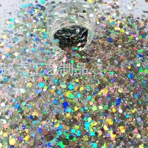 Laser Color Mixed Size Hexagon Glitter Craft Handmade Gift Decoration with Glitter Powder Nail Art Bounce Ball Filling