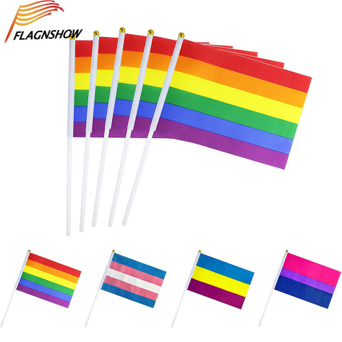 No. 8 LGBT Striped Gay Pink Rainbow Flag 14*21 Lip Print Flagpole Same-Sex Pride PE Plastic Hand Flag