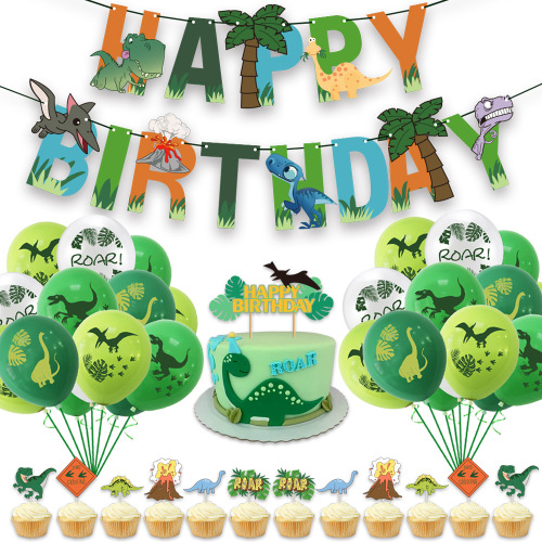 dinosaur theme birthday party decoration supplies dinosaur latex balloon paper banner cake insertion set