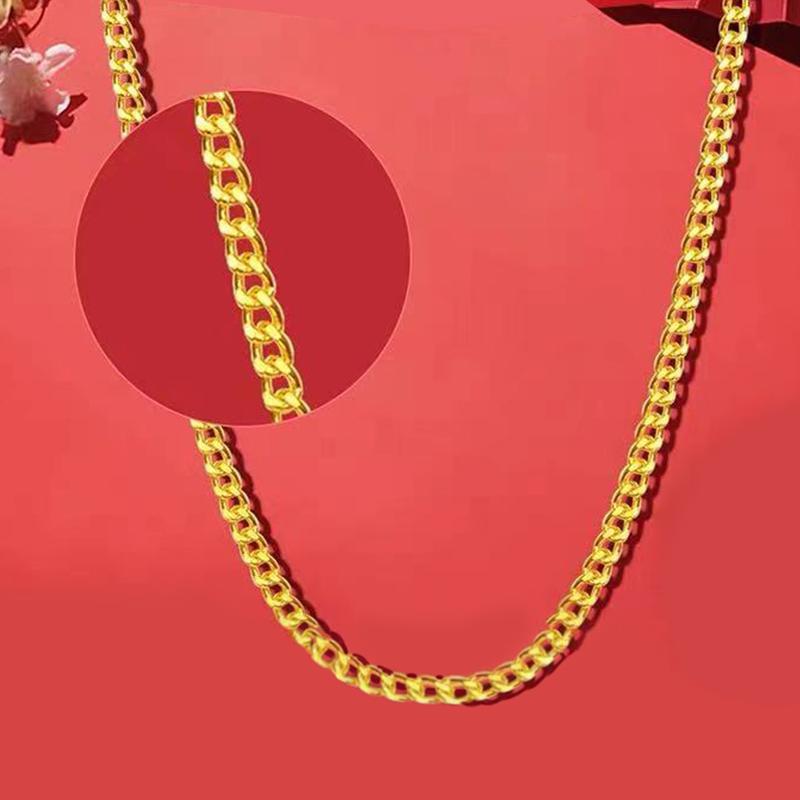 镀金项链女沙金素链细锁骨链子纯仿黄金色999黄铜时尚首饰批发厂