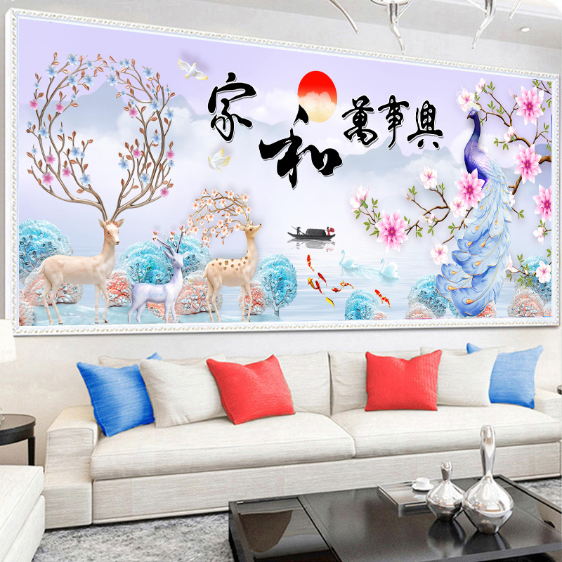 5D 异形钻石画批发2021新款满钻 客厅卧室贴钻孔雀 DIY发财鹿外贸