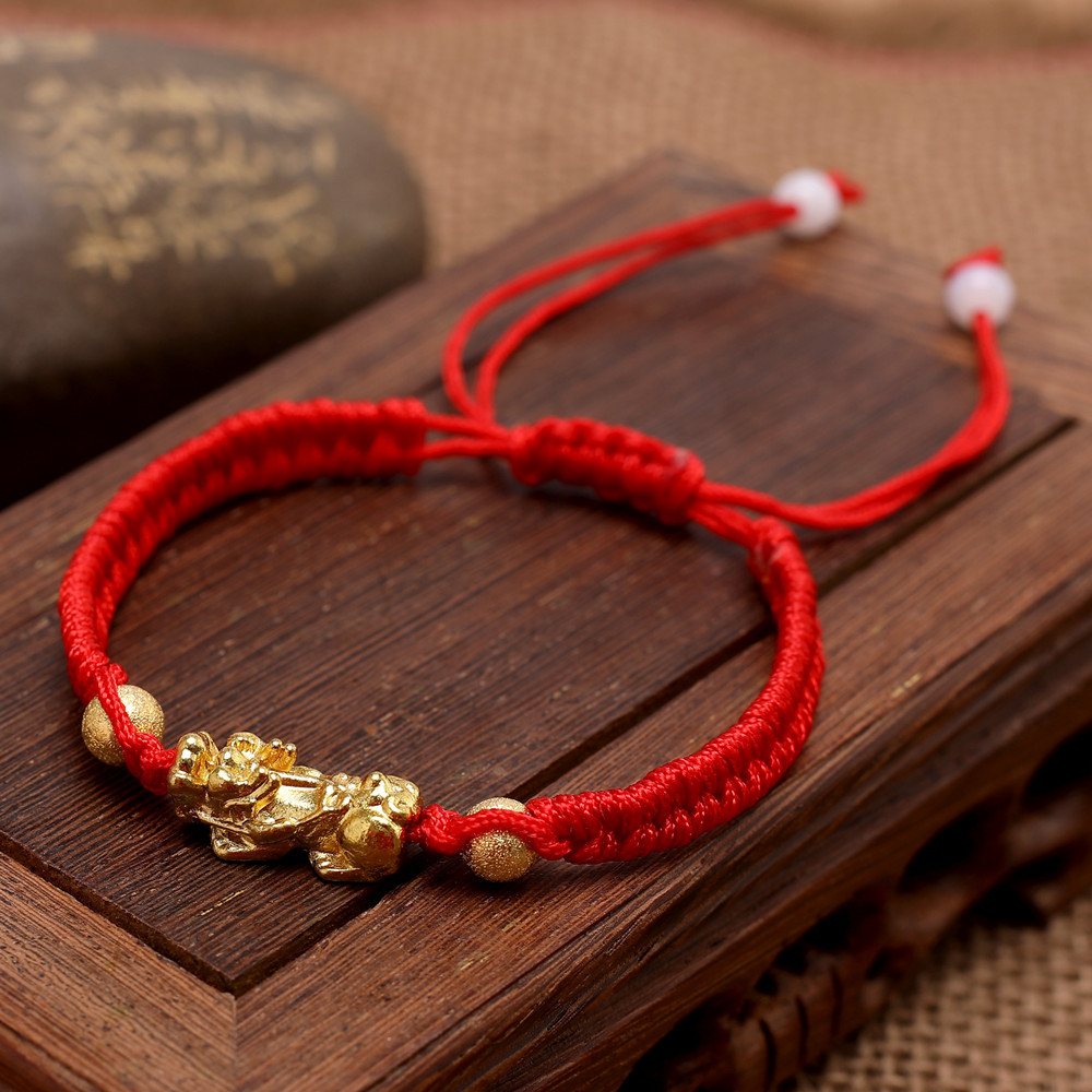 本命年红绳金貔貅手链手工编织彩线招财转运手绳男女款情侣饰品