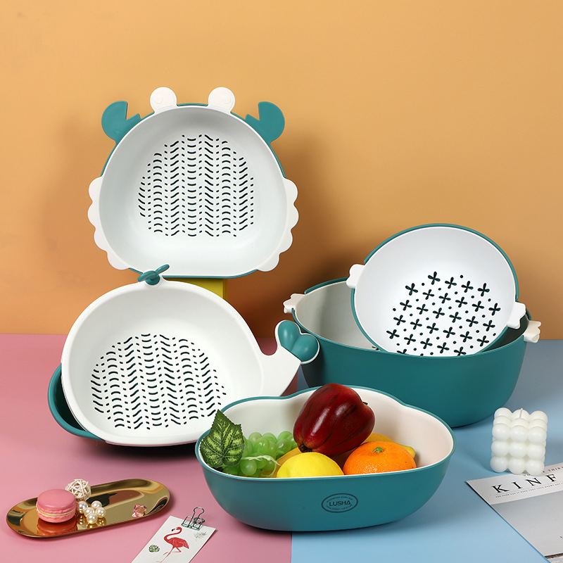 创意双层加厚沥水篮厨房塑料多功能镂空沥水篮家用洗菜瓜果沥水篮