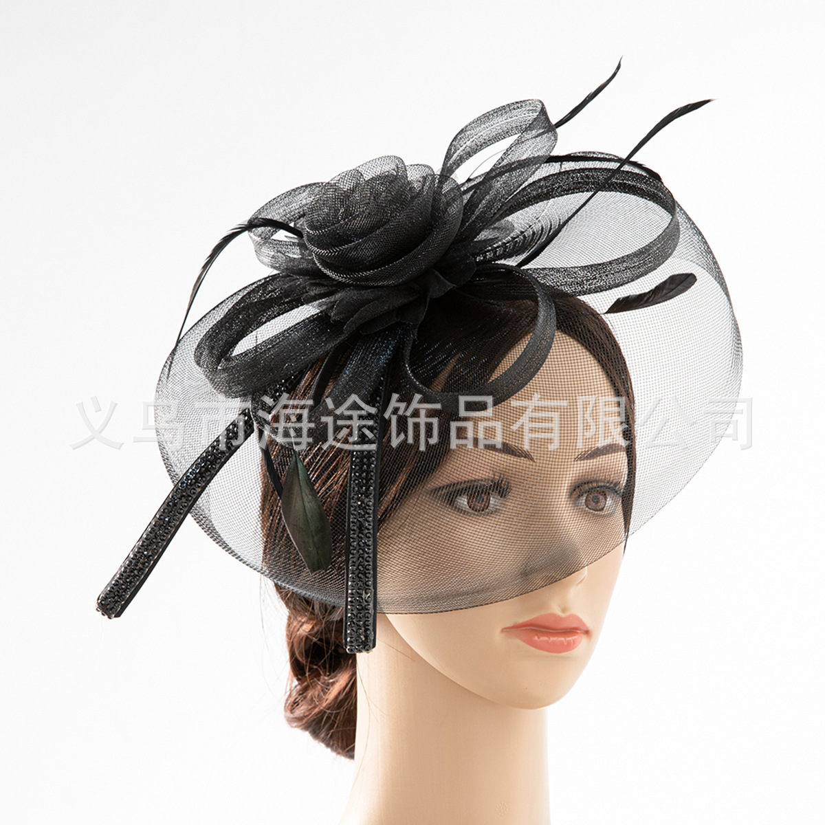 欧美流行黑色遮面羽毛网纱发箍头扣女 舞会派对头饰 新娘头饰批发