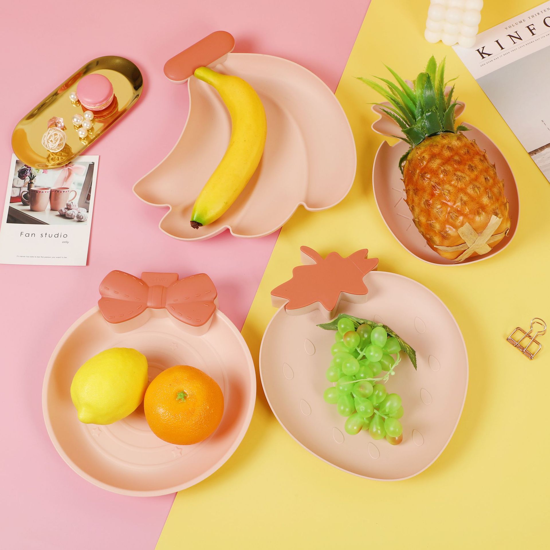 网红个性客厅家用香蕉草莓果盘简约创意菠萝果盘蝴蝶结零食糖果盘