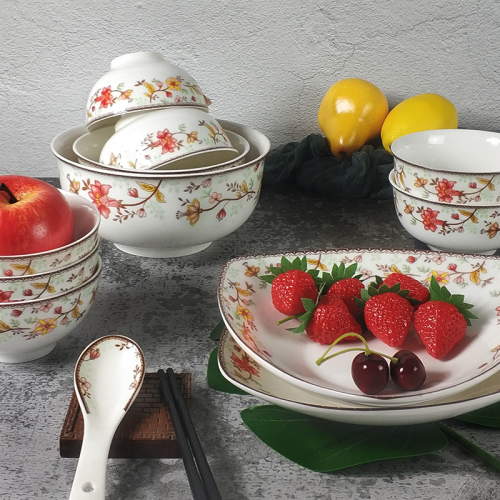 In-Glaze Decoration Quiet Pastoral Household Bone China Ceramic Cutlery Bowl and Plates Bowl and Dish Eating Bowl