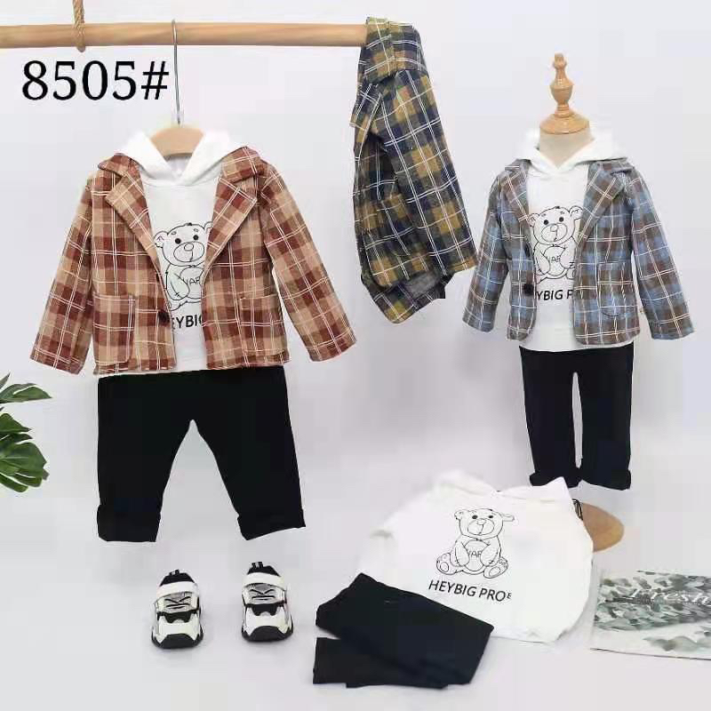 FS秀萍童装批发新款秋款精纯棉好质量好卖西装连帽三件套装 小童