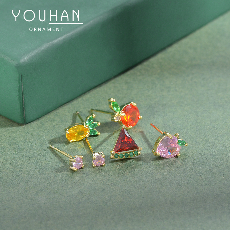 韩版S925银针小耳钉一卡三对套装组合锆石防过敏耳饰网红女耳饰品