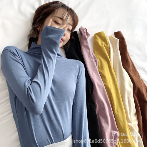women‘s long-sleeved t-shirt half turtleneck bottoming shirt 2023 autumn new korean style women‘s clothing slim fit inner wear wholesale