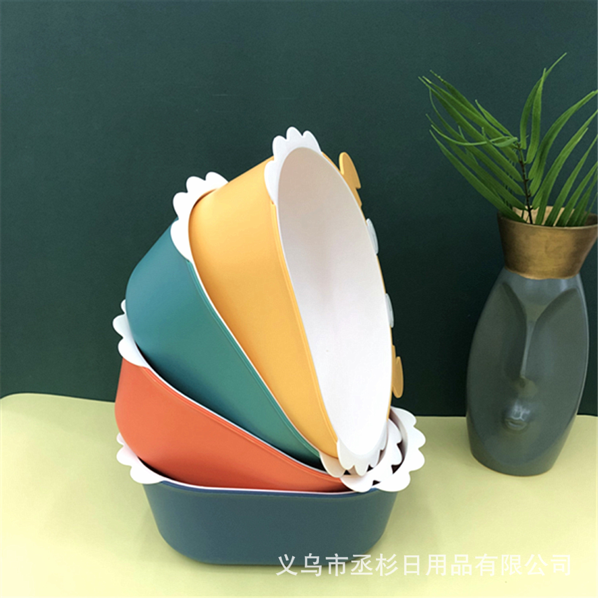 螃蟹双层加厚沥水篮厨房塑料沥水篮家用洗菜瓜果沥水篮一篮二用