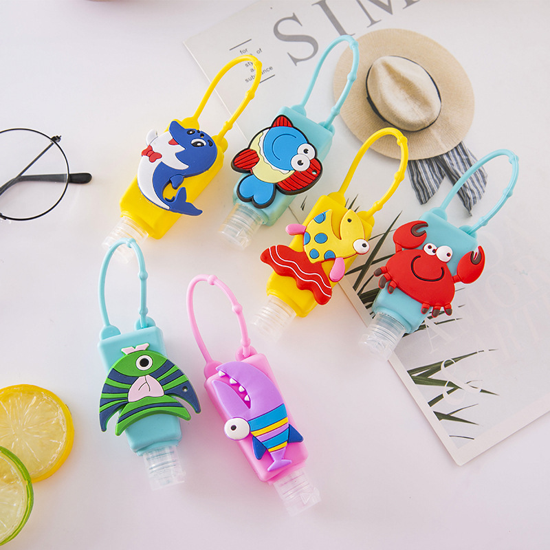 厂家直销30ML便携免洗手液瓶套 硅胶卡通可挂硅胶消毒酒精瓶