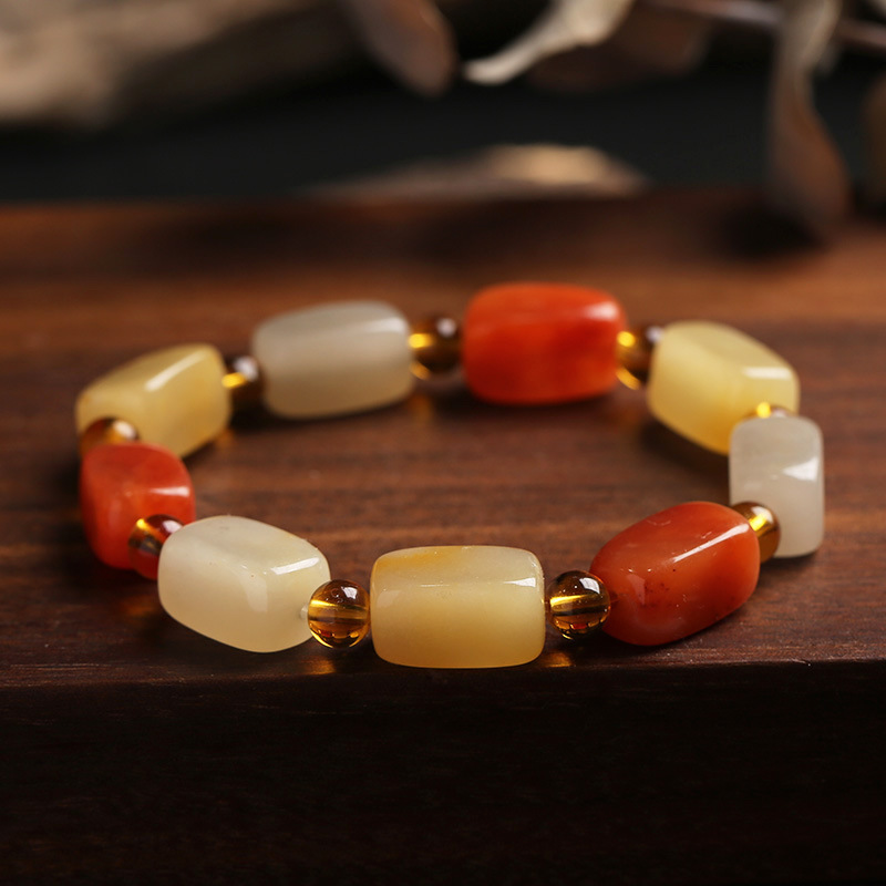 天然新疆金丝玉四方长骨头珠手链手工玉石雅丹戈壁彩玉手串民族风