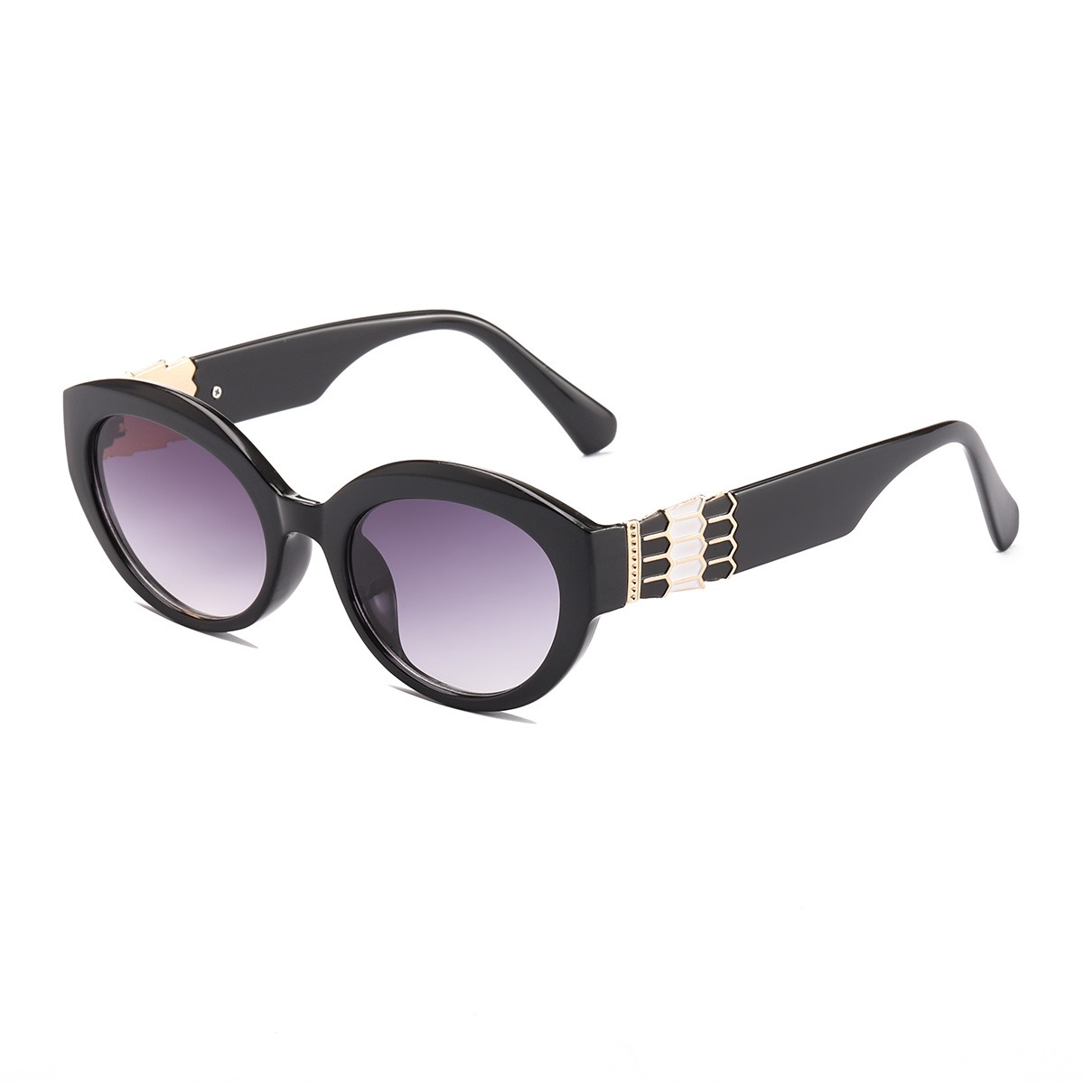 跨境新款欧美潮流时尚椭圆框猫眼太阳镜女金属装饰墨镜8259