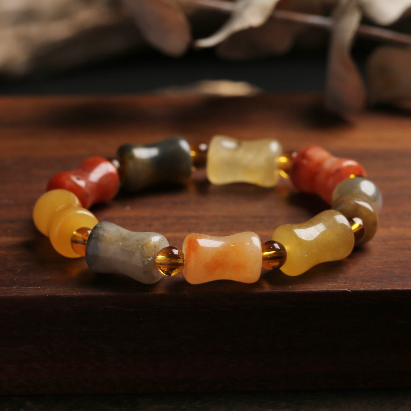 天然新疆金丝玉骨头珠手串手工玉石雅丹戈壁彩玉手链民族风