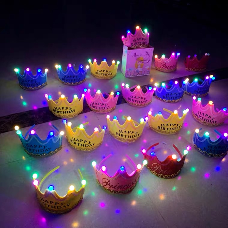 带灯皇冠帽生日帽发箍头箍布国王万圣节装扮皇冠生日公主音乐帽