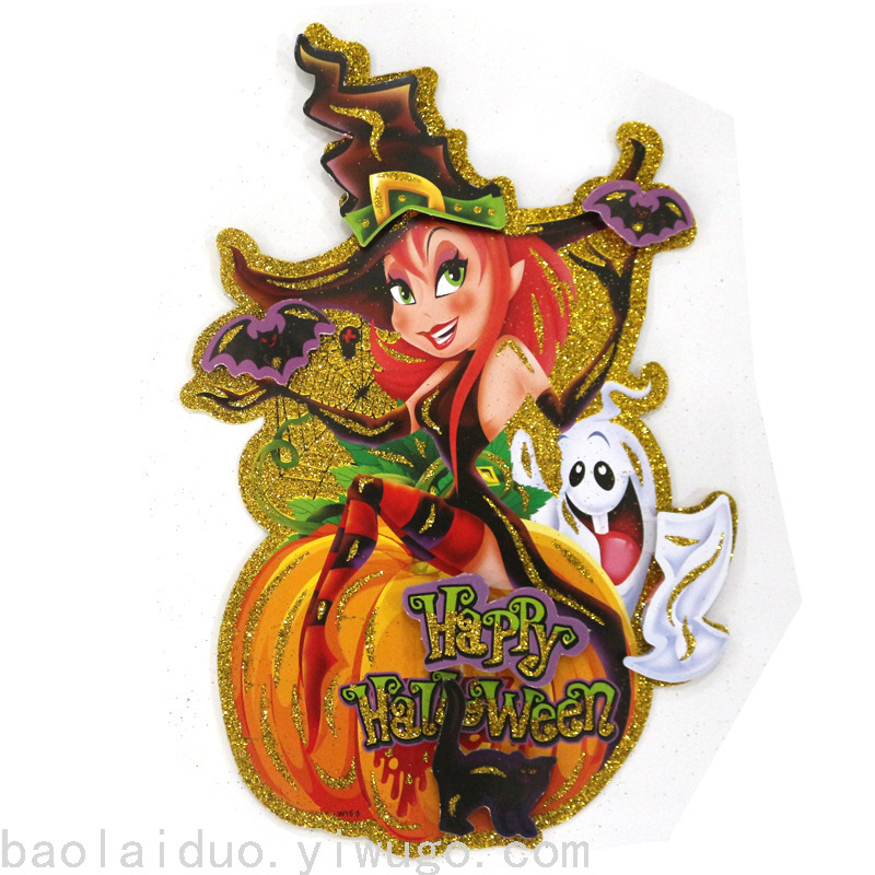 金色万圣节墙贴中式女巫样式贴纸