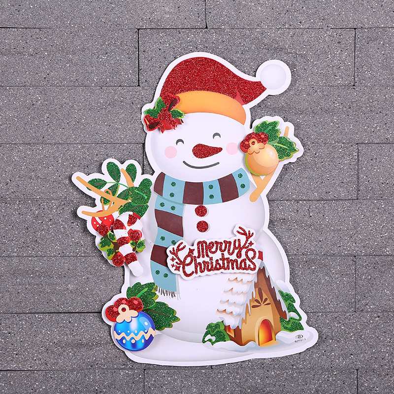 2021年3D立体橱窗圣诞桌装饰雪人贴纸窗贴家庭圣诞装饰品货源批发