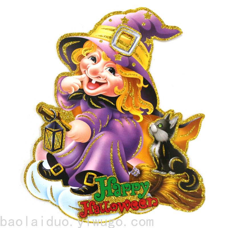 金色万圣节女巫样式贴纸