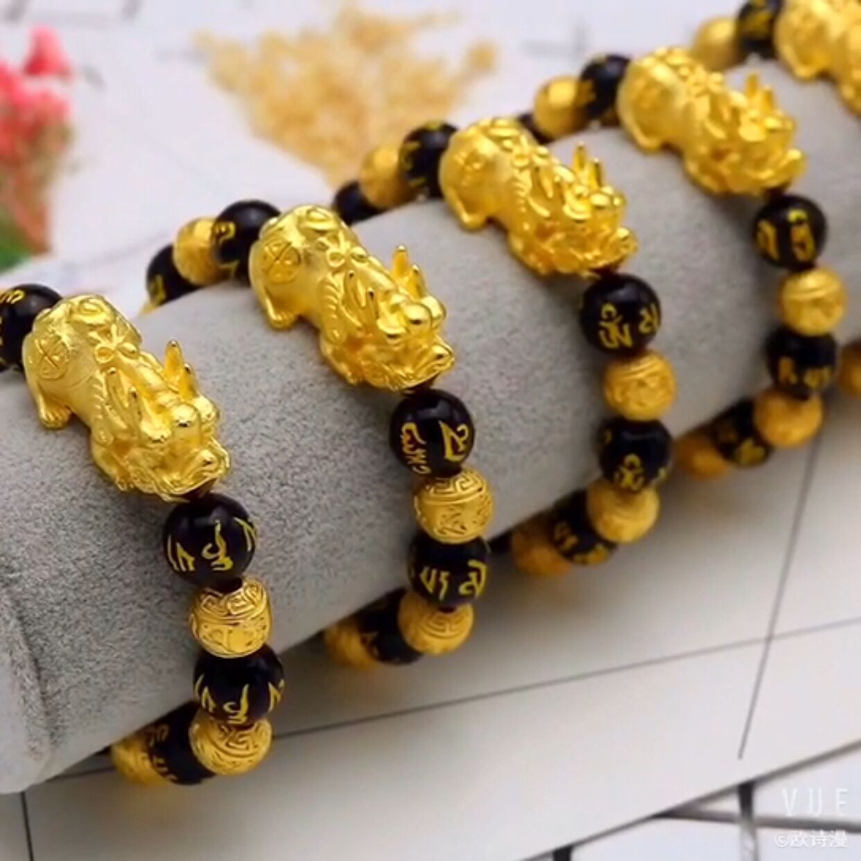 越南沙金手串貔貅六字真言珠玛瑙手链沙金饰品沙金镀金招财首饰