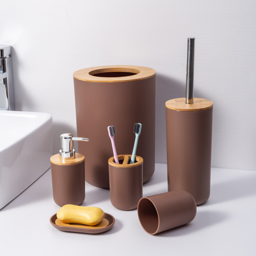 [baihao] toothbrush holder kit toiletries bamboo and wood bathroom six-piece trash can bathroom set