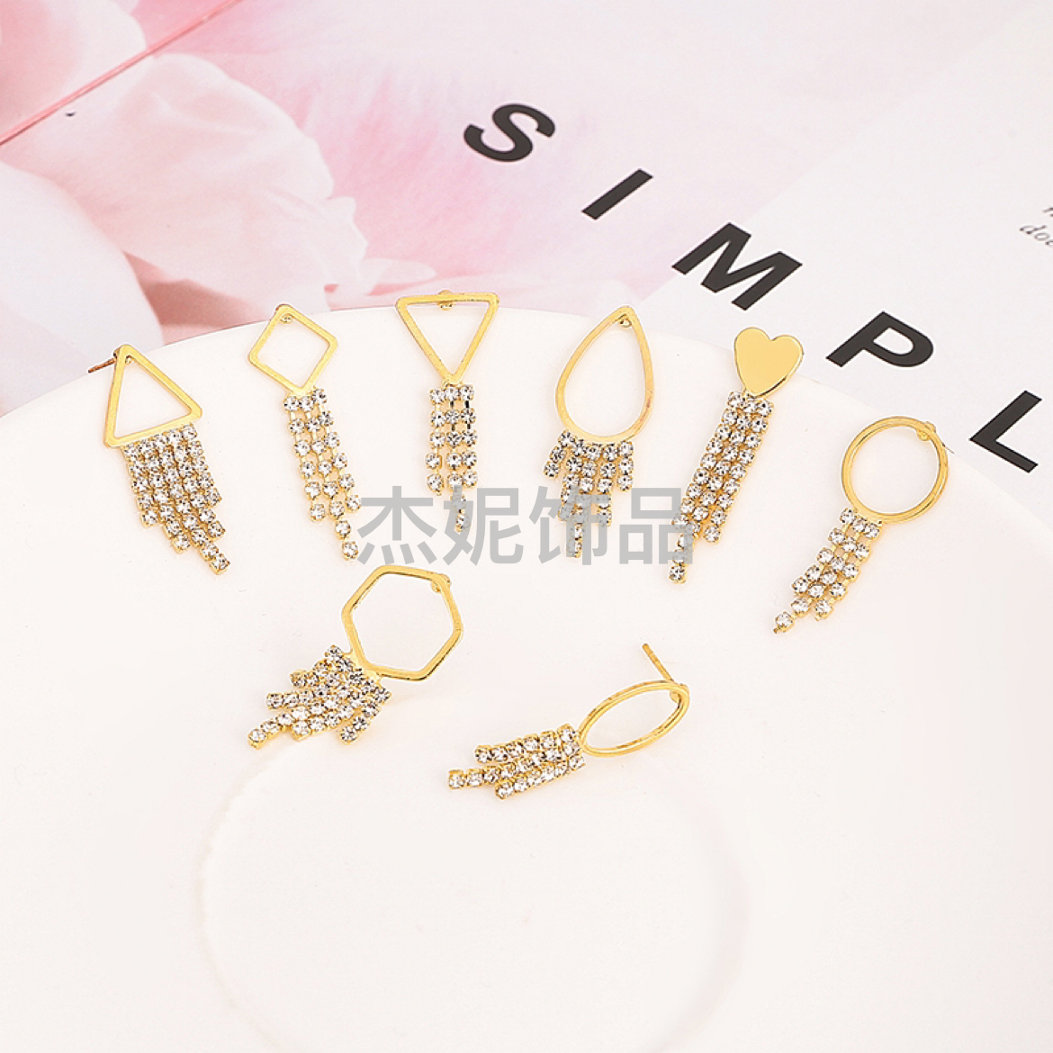 韩版新款镶钻耳钉满钻耳环银针少女甜美风耳饰水钻耳钉仿过敏银针