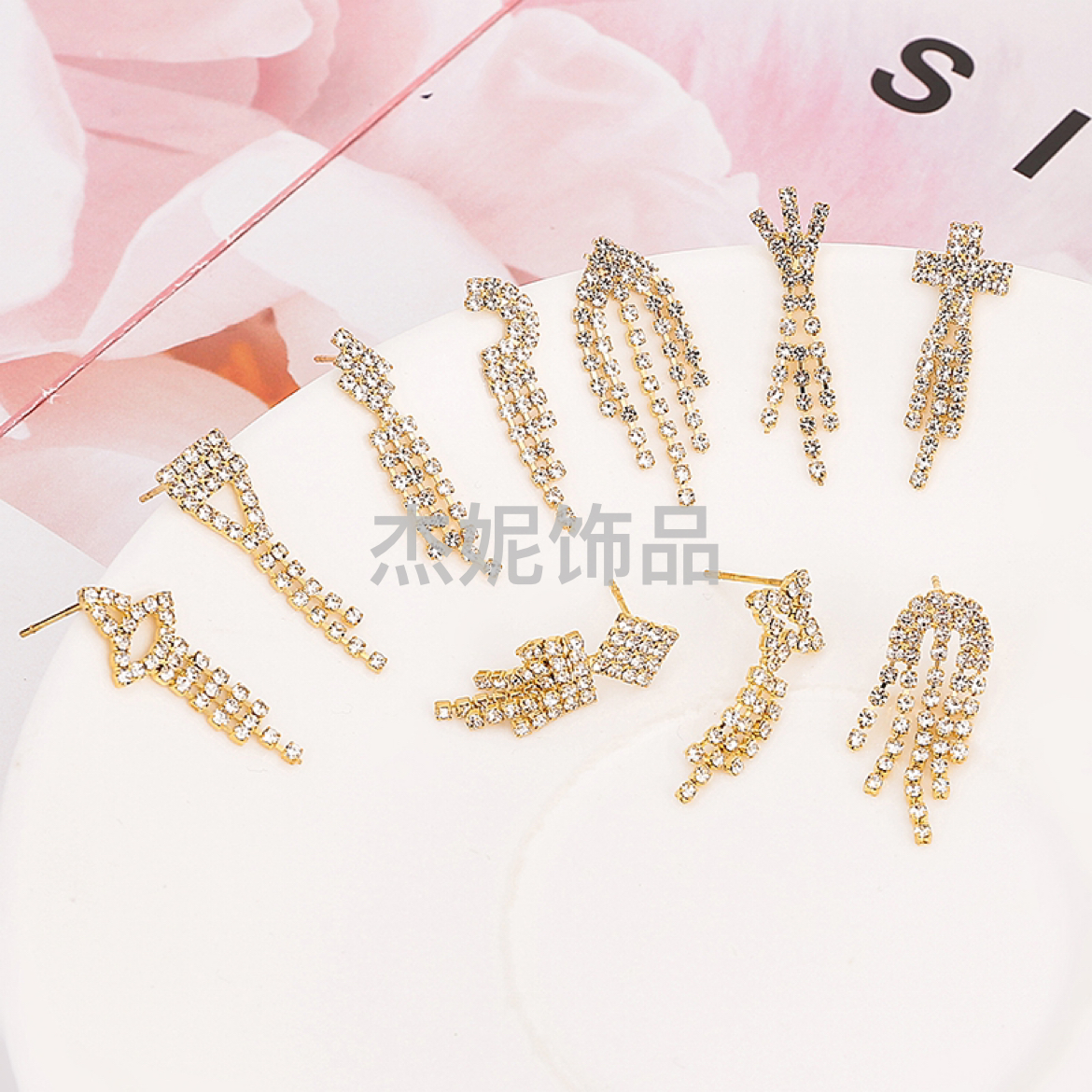 韩版新款银针耳钉镶钻耳钉爪钻水钻耳环女长款少女甜美系耳饰银针