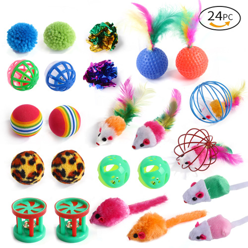 Factory Wholesale Spot Pet Cat combination 24-Piece Set Toy Bell Ball Feather Mouse Toy Gift Bag