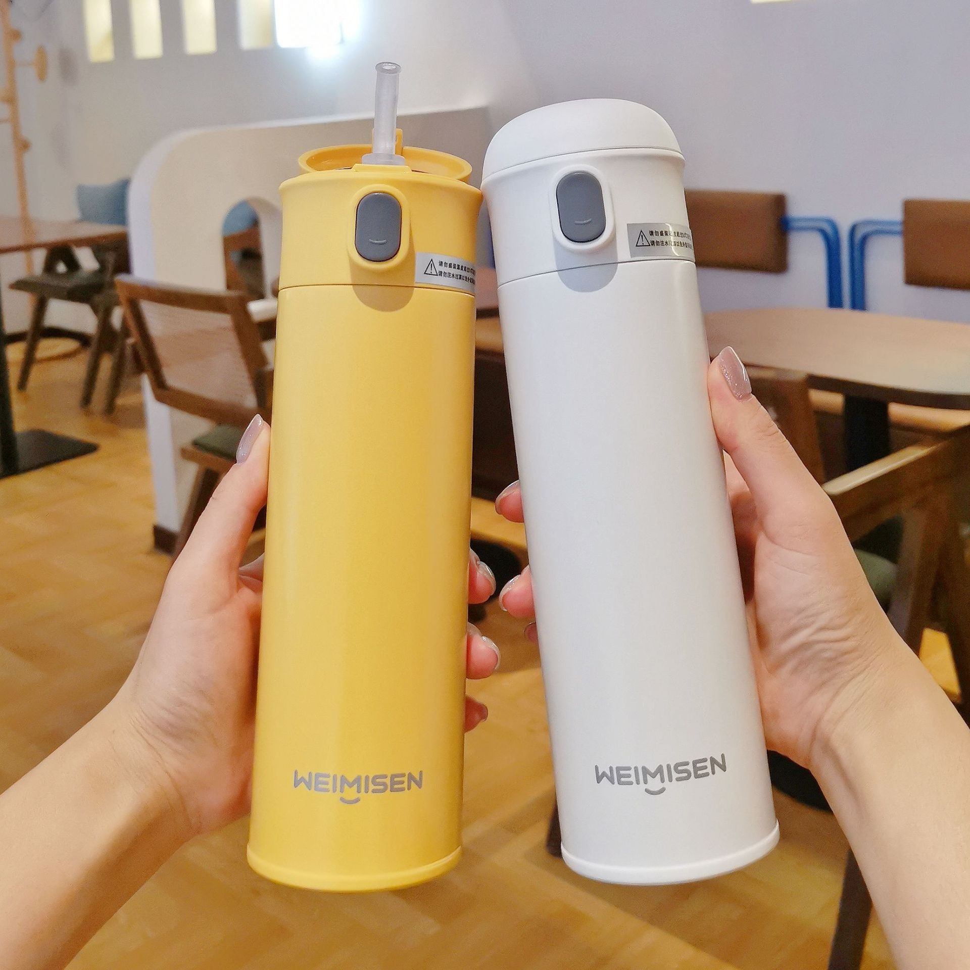 新款马卡龙色不锈钢吸管保温杯简约绅士真空水杯时尚女性手提杯子