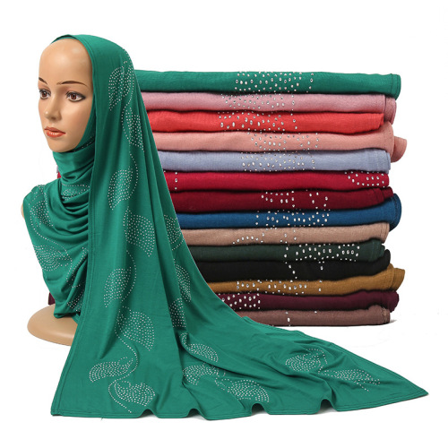 New Fashion Mercerized Cotton Scarf Solid Color Hot Drilling Cashew Nut Diamond Bag Head Cover Scarf Head Factory Direct Supply Jm10 