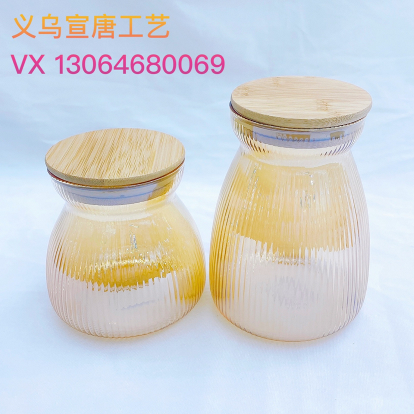 竖条纹玻璃布丁杯耐高温慕斯杯果冻瓶酸奶瓶隔热条纹糖果罐