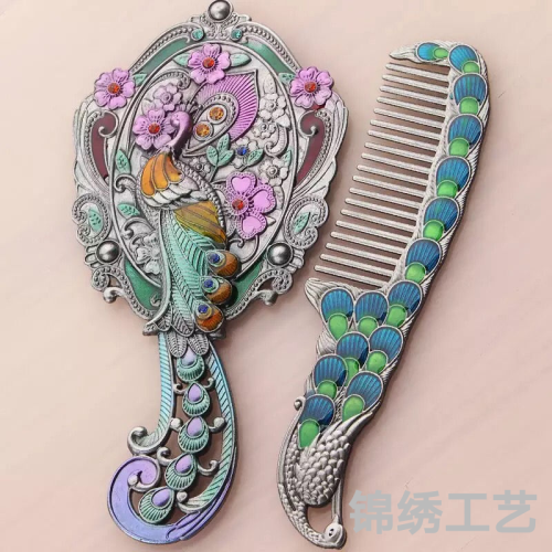 peacock handle mirror with comb gift box packaging