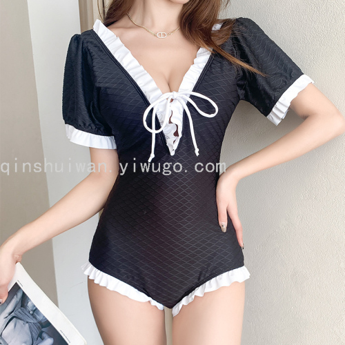 swimsuit women‘s fashion lace one-sleeve swimsuit sexy one-piece beach clothes winter hot spring swimsuit
