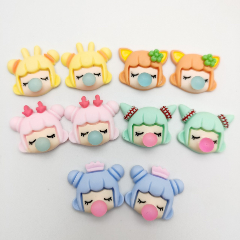 热销可爱小女孩吹泡泡萌物树脂饰品 diy手机壳女童发夹配件