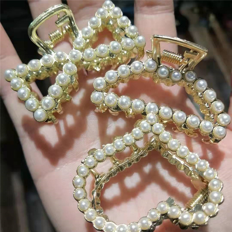 韩国几何水钻镶钻珍珠发夹网红 明星ins抓夹甜美清新头饰厂家发货