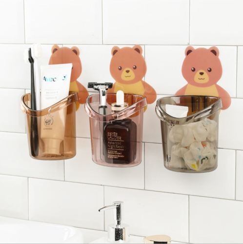 bear draining rack toothbrush toothpaste cup toilet punch-free toothbrush holder storage box wall-mounted comb rack