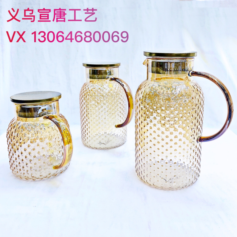 批发锤纹冷水壶 高硼硅玻璃凉水壶家用果汁泡茶壶 不锈钢盖凉水壶